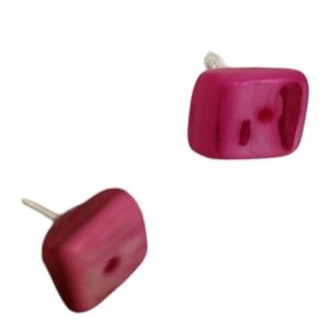Fuchsia Pink Square Shell Post Earrings